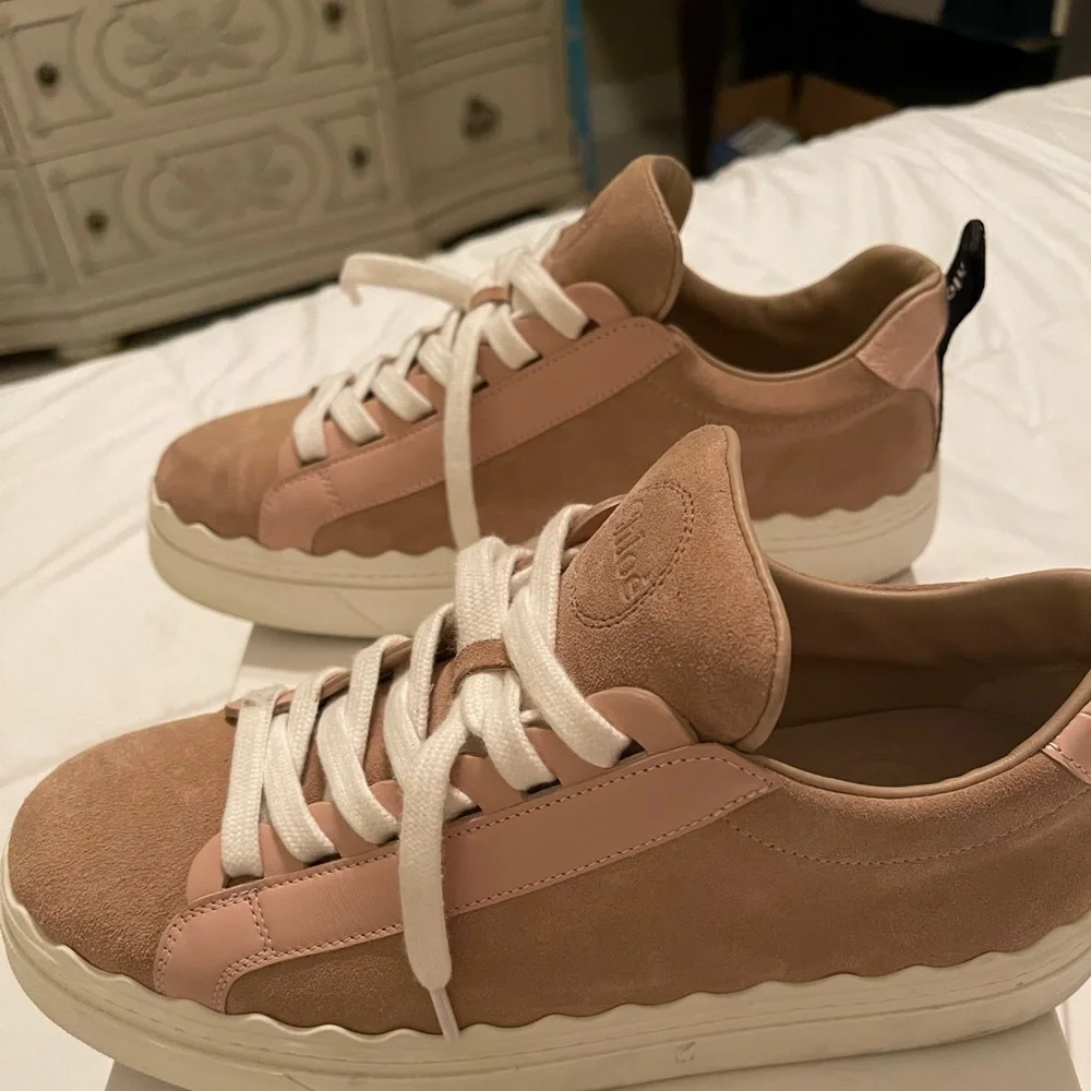Chloé Pink Suede & Leather Low-Top Sneakers - Picture 4 of 6